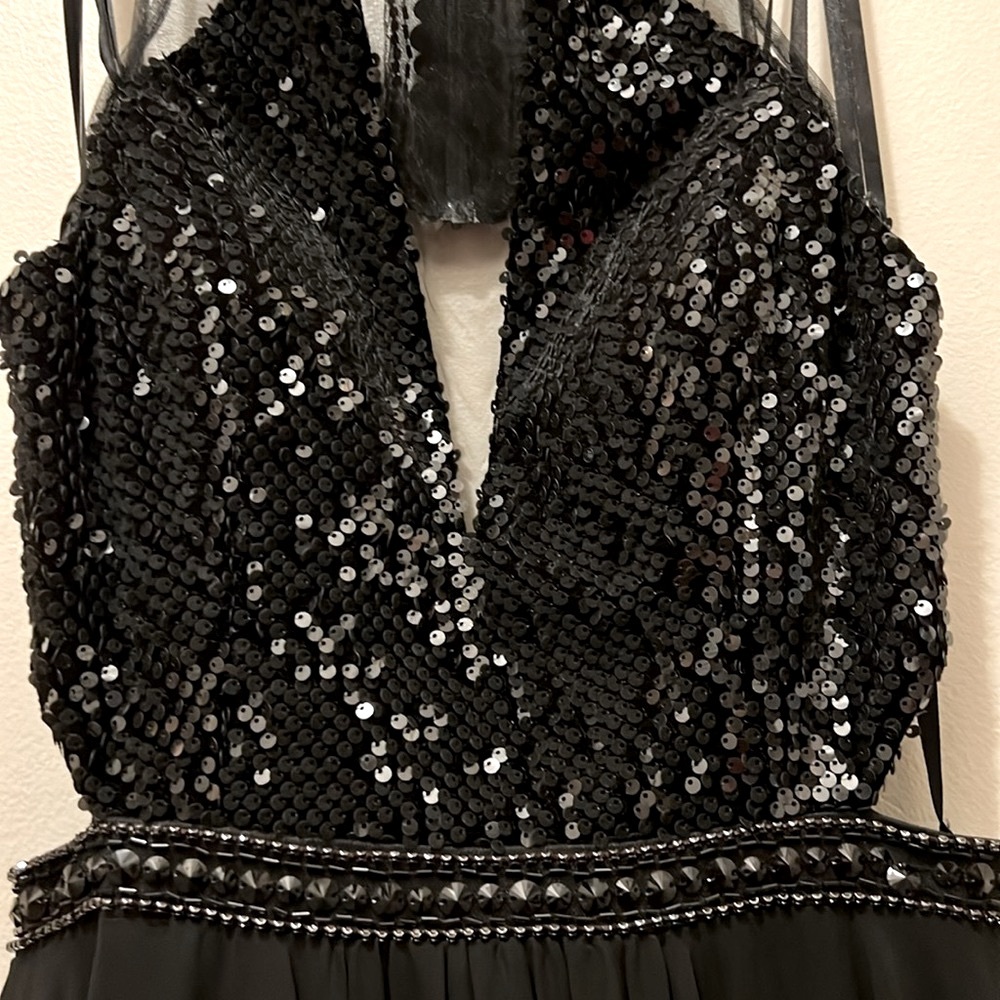 AZARIA BRIDAL SIZE 10 BLACK CUT OUT SIDE MESH W/ SEQUIN BLACK PARTY EVENT DRESS - Picture 6 of 12